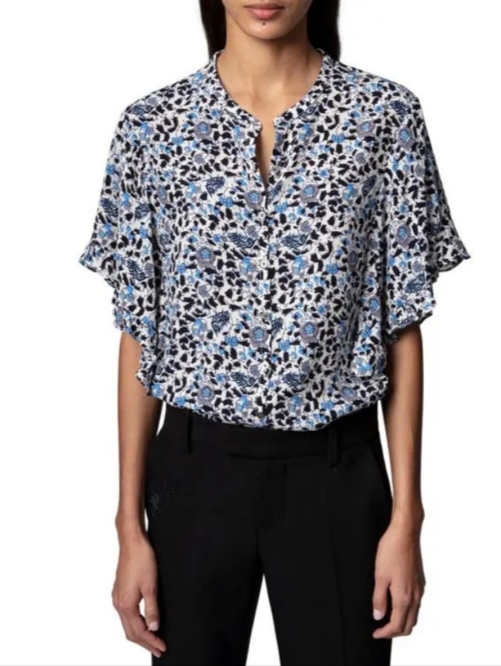 ZADIG & VOLTAIRE Tafi Floral Button Front Blouse Blue Women's Small Business
